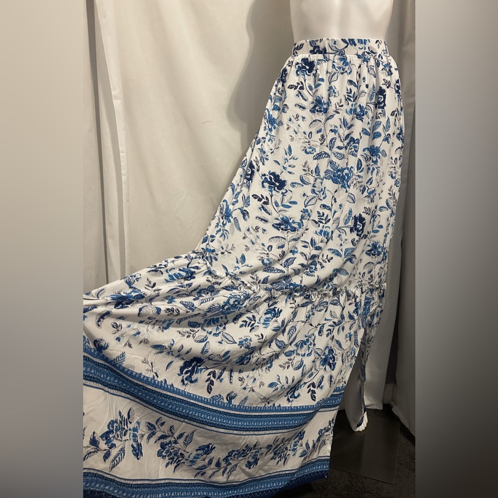Blue and White Floral Maxi Skirt